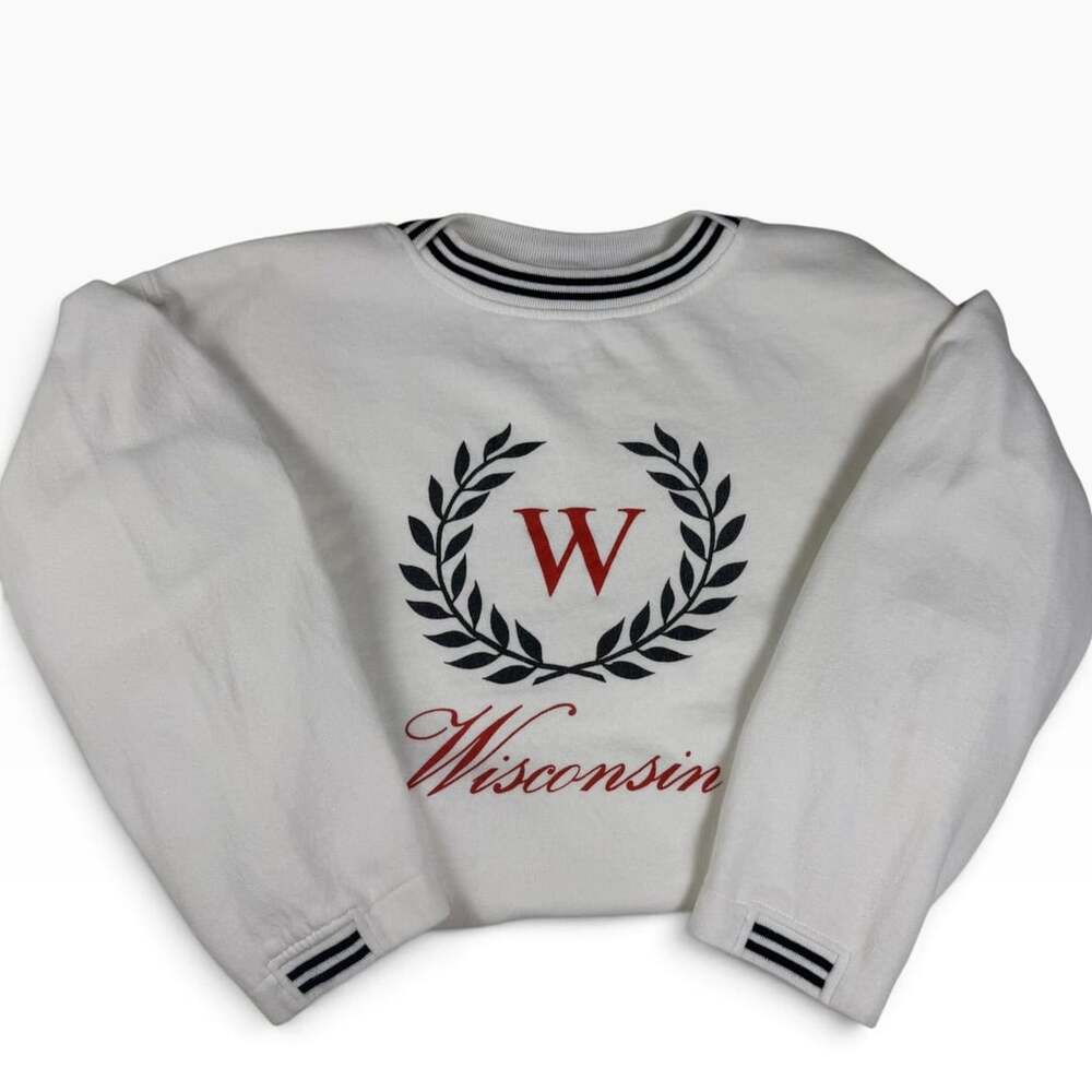 Vintage 90s Wisconsin Collegiate Crewneck Sweatshirt White L